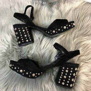 NIB  Bells Studded Suede Ankle Strap Sandals